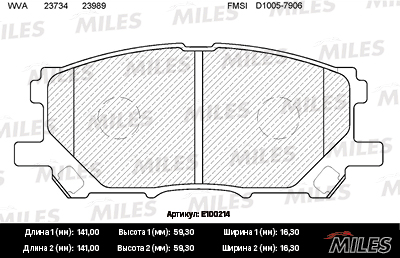 Колодки тормозные MILES LEXUS RX300/RX330/RX350 03>08/RX400H 05>09 передние