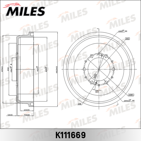 Барабан тормозной MILES Барабан тормозной TOYOTA 4RUNNER 2.4-3.4 86-97/HIACE 84-89/HILUX 2.2-2.5 88-