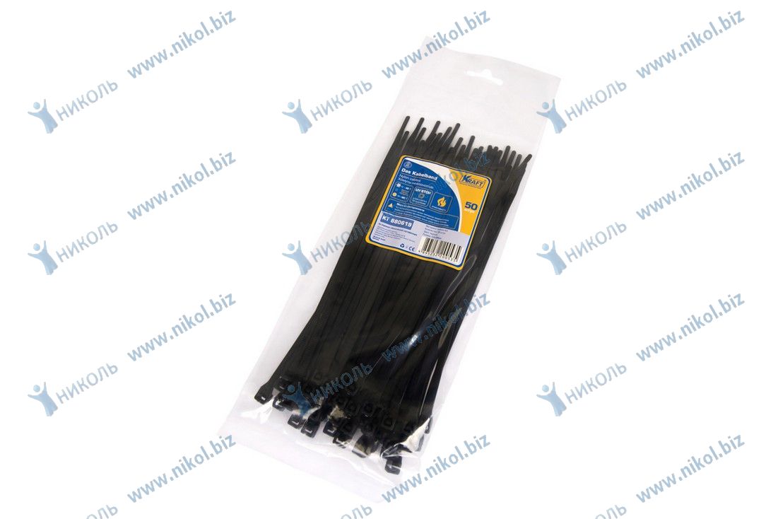 Хомут пластик 4,8*200 мм черн. KRAFT (к-т=50шт) (стяжка кабельная)