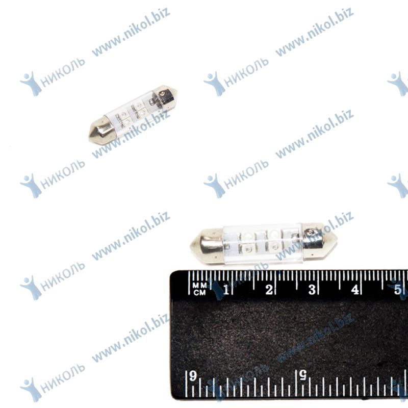 Лампа светодиод (салон) 36 мм голубая 12 АС-4SMD (3528) Маяк 12T11x36-B\4SMD (крат_уп_10шт)