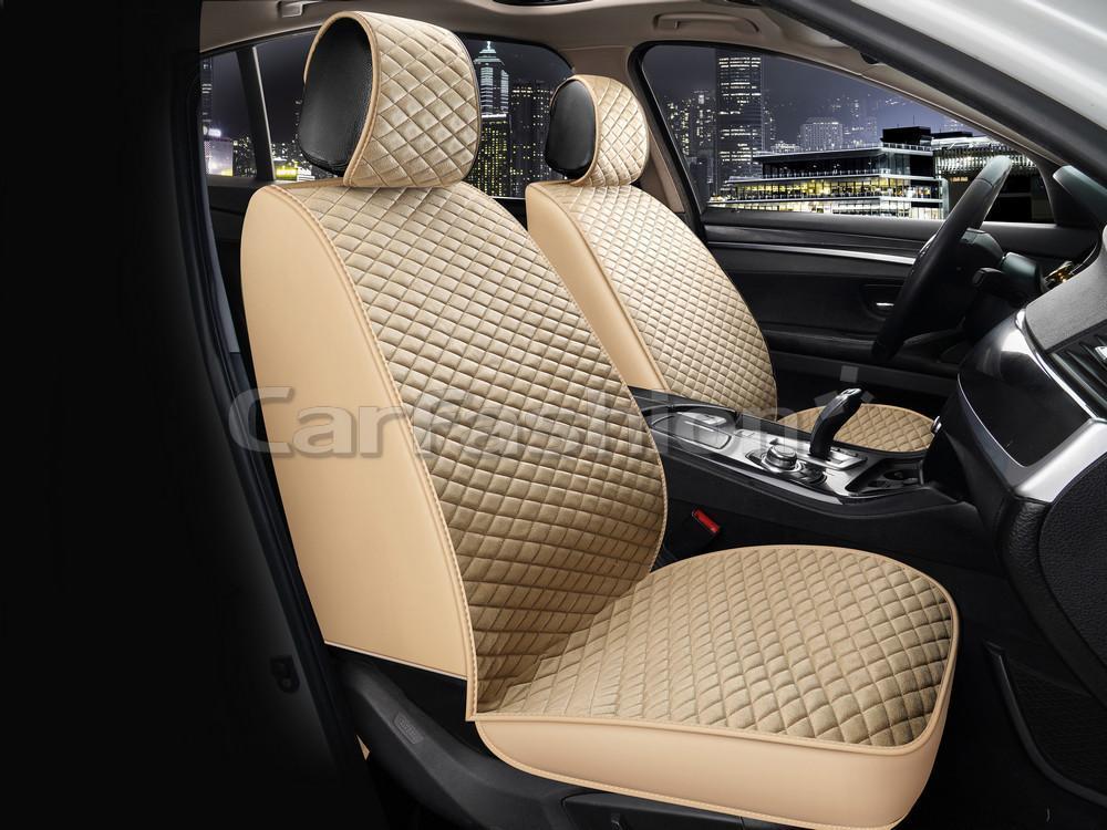 Накидка на сиденье CarFashion Romb передняя экокожа/велюр бежевая