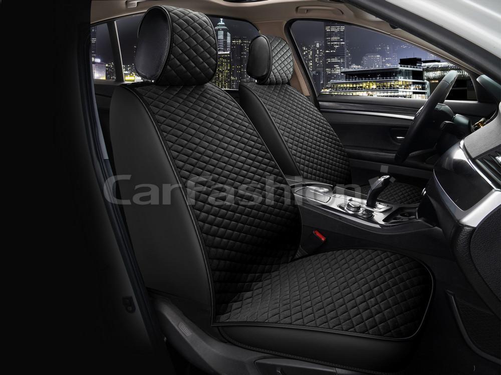 Накидка на сиденье CarFashion Romb передняя экокожа/велюр черная/черная/черная