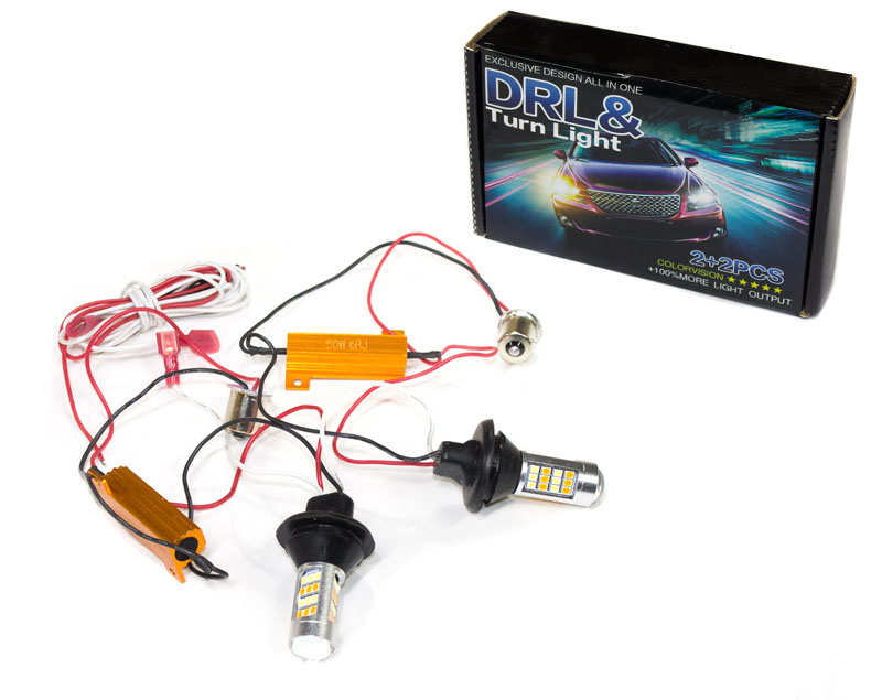 Лампа светодиод 12-21 ДХО в поворотник (2 в1) 42SMD со смещ. NOVA-PRO/DINWARD BAU15s (к-т=2шт)
