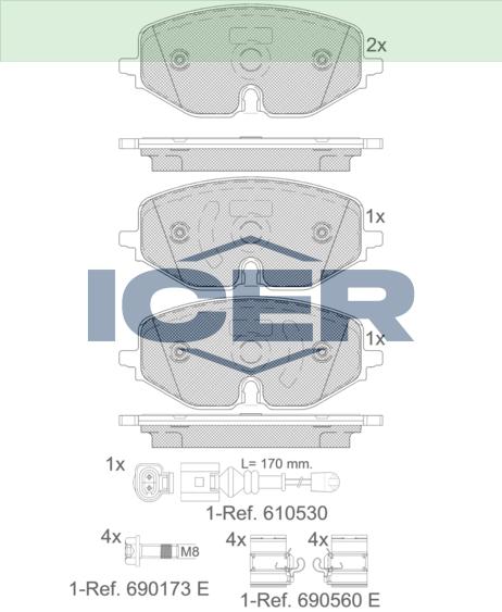 Колодки тормозные VW Golf VIII 19-, Skoda Octavia (NX_) 19- ICER