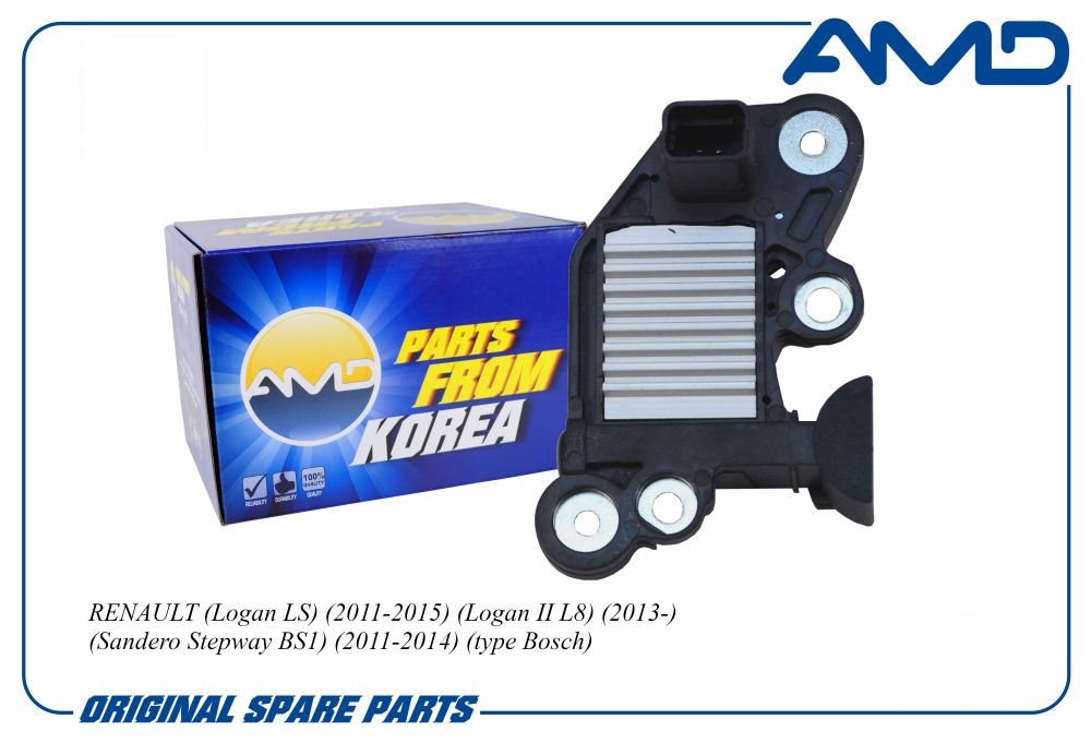 Регулятор напряжения генератора Renault Logan 8V 04-, Sandero 8V 09- \ AMD AMDEL1529