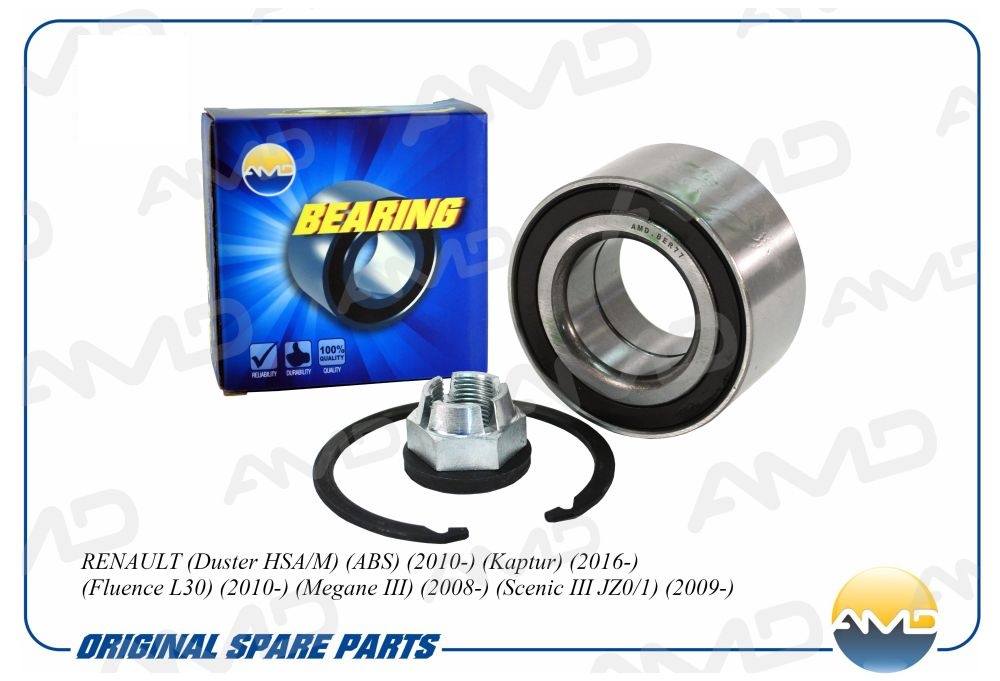 Подшипник ступицы Renault Duster 10-, Fluence 10-, Megane III 08- передней (+ABS) \ AMD AMD.BER77