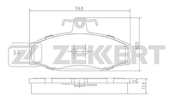 Колодки тормозные ZEKKERT BS2072 диск. передн. Skoda Favorit (781,785,787) 92-, Felicia (6U1,6U5) 94-, VW Cadd
