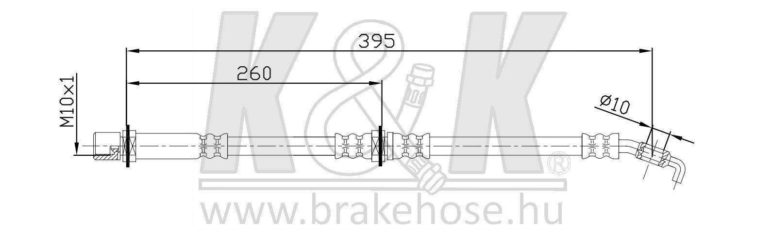 Шланг тормозной TOYOTA HIACE IV 08/89-02/05 передний \ FT0026 K&K