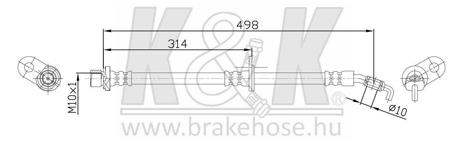 Шланг тормозной Toyota Avensis (T220) 97- передний правый \ K&K FT0287