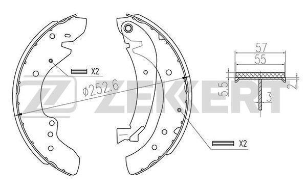 Колодки тормозные Citroen Jumper (230_,244) 94-; Fiat Ducato (230_,280_) 82-; Peugeot Boxer 94- барабанные Zekkert