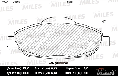 Колодки тормозные Peugeot 308 07- передние GDB1761 Miles