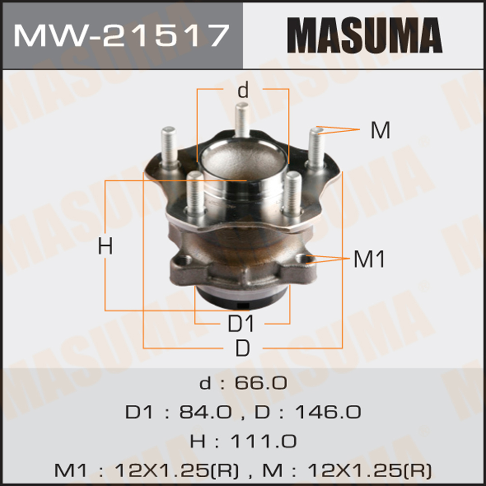 Ступица Nissan Juke (F15) 10-, Leaf (ZE0) 10- 2WD задняя (with ABS) Masuma