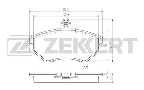 Колодки тормозные Seat Cordoba 93-, Ibiza II 93-, Toledo 91 передние дисковые (GDB1048) Zekkert