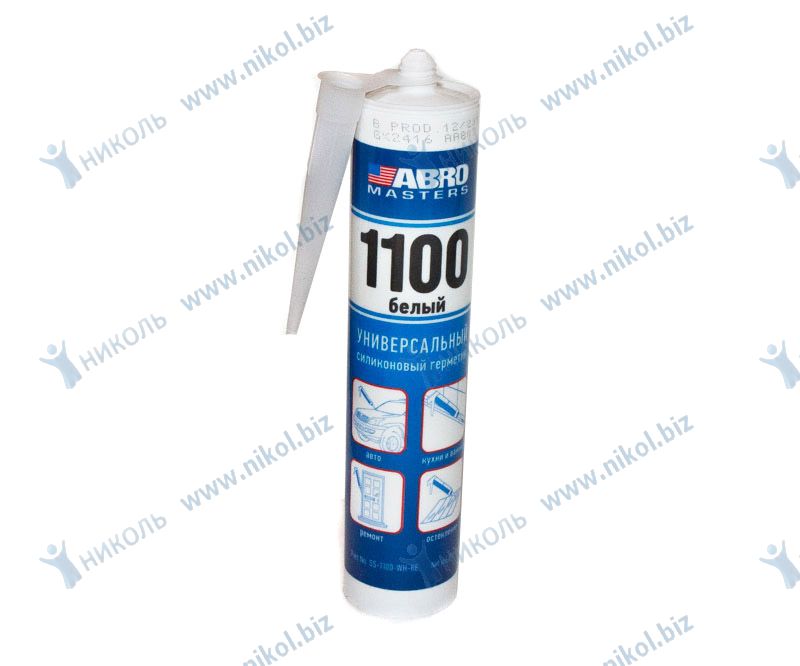Герметик для стекол силикон белый ABRO MASTERS SS-1100-WH (280мл)