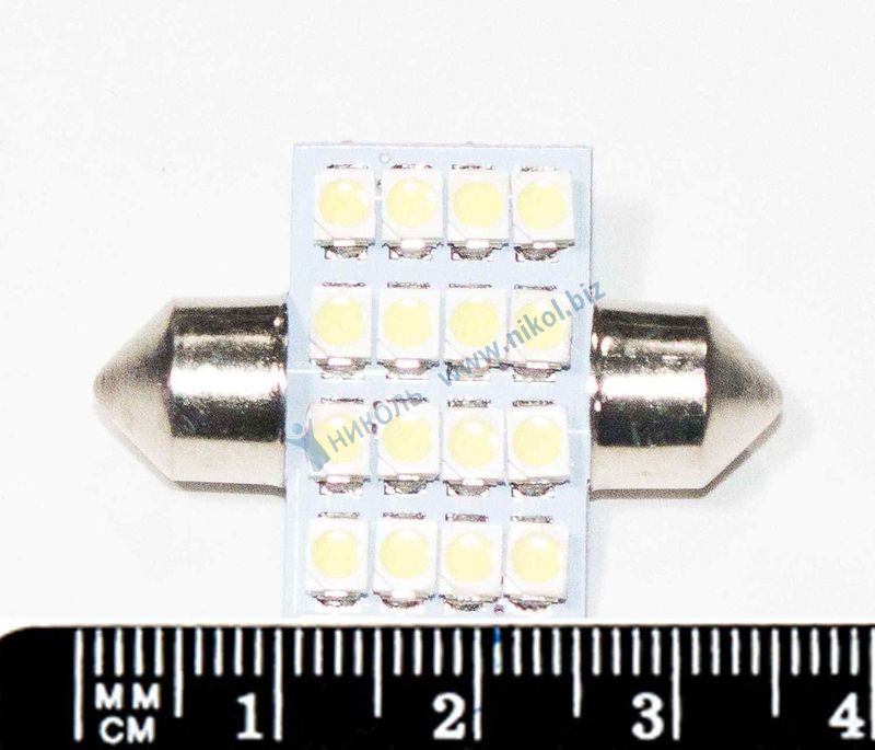 Лампа светодиод (салон) 31 мм бел 12 АС-16SMD(3528) 12T11x36-W\16SMD NOVA-PRO/DINWARD (крат_уп_10шт)