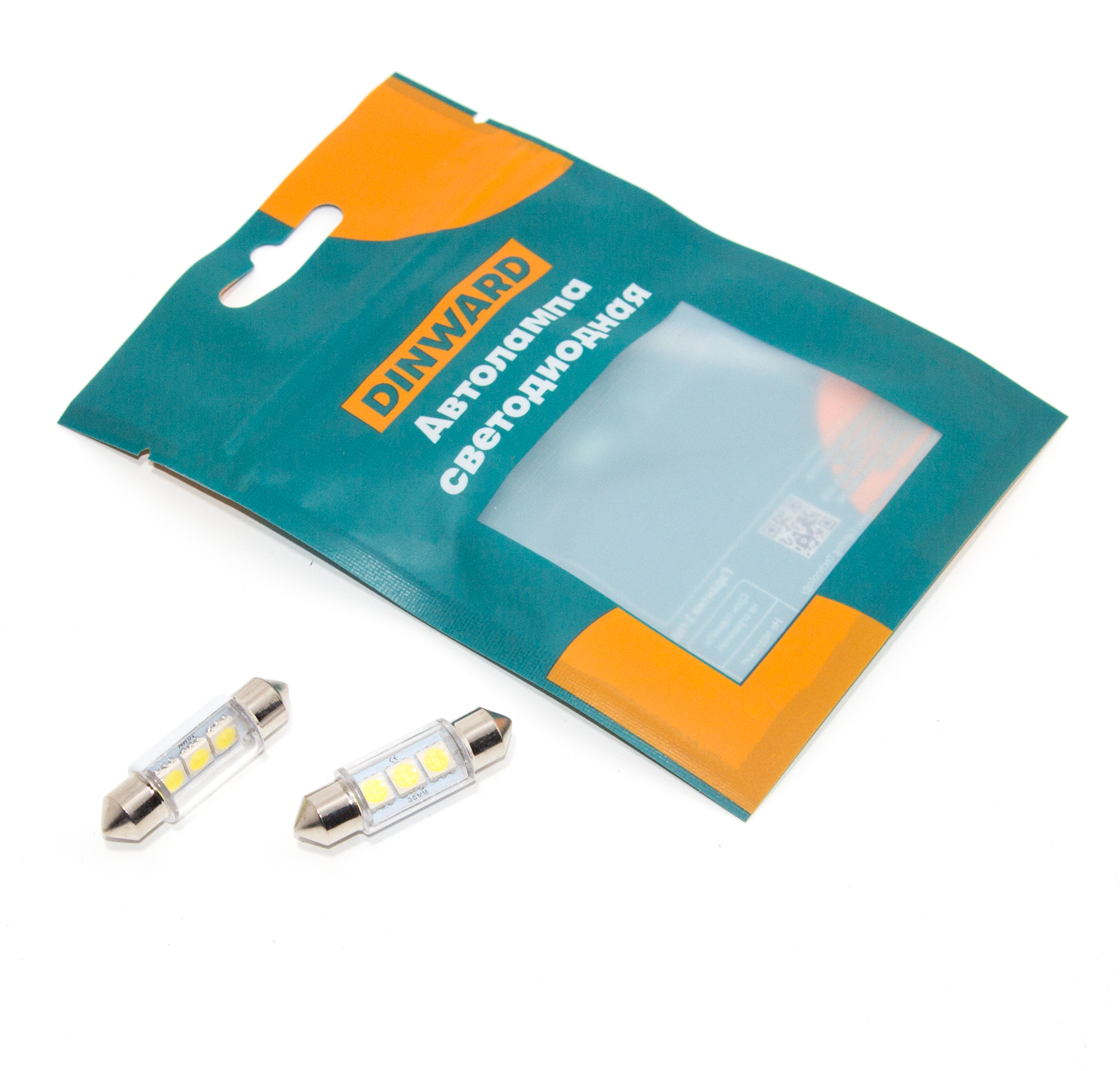 Лампа светодиод (салон) 36 мм белая 12 АС-3SMD (3528) DINWARD (к-т=2шт)