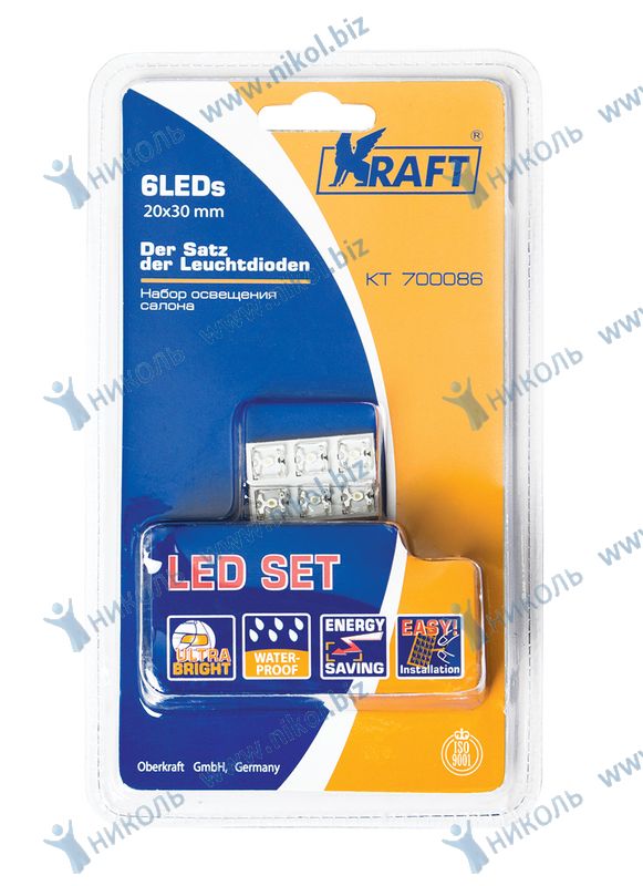 Лампа светодиод (панель) 12 V 6 LED 20х30 мм белая KRAFT KT 700086