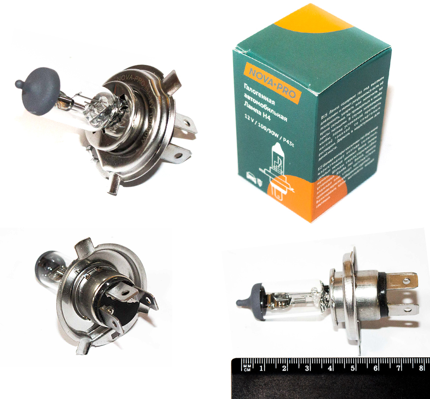 Лампа H4 12 V 100/90 (Р43t) NOVA-PRO/DINWARD в уп.
