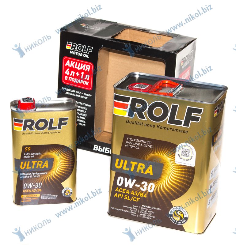 Масло ROLF Ultra 0W30 A3/B4 SL/CF (5л) с жесть АКЦИЯ 4+1