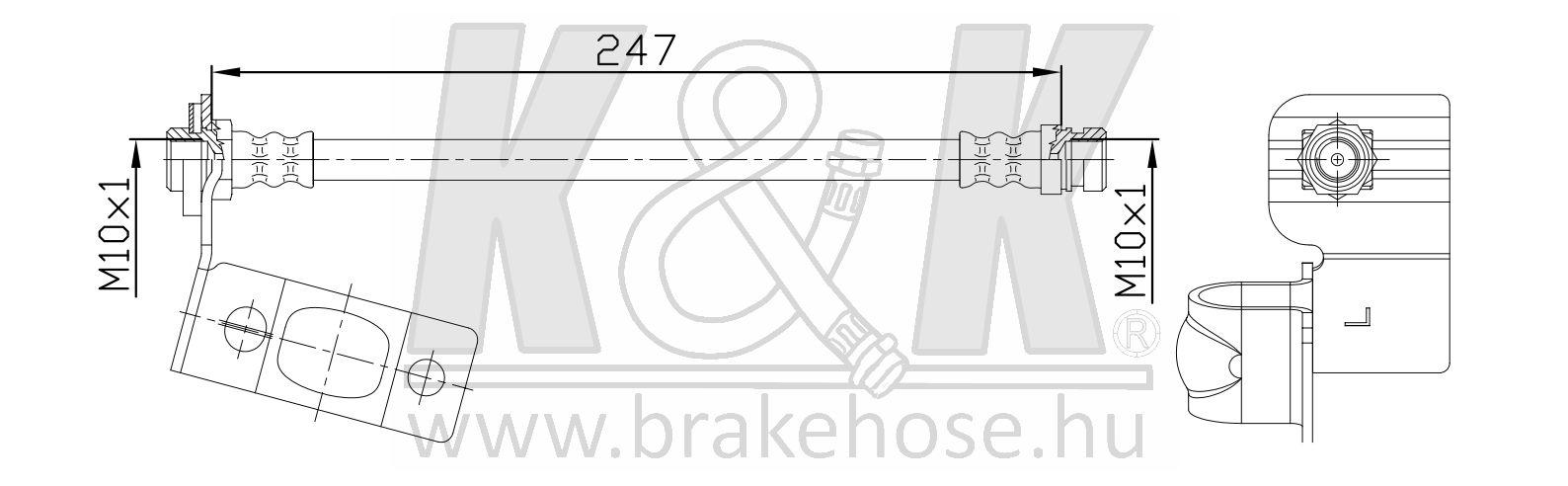 Шланг тормозной Hyundai Santa Fe 00- задний (без ABS) левый \ K&K FT0673