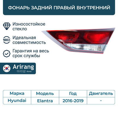Фонарь правый внутренний, в крышку багажника Hyundai Elatntra 16-19