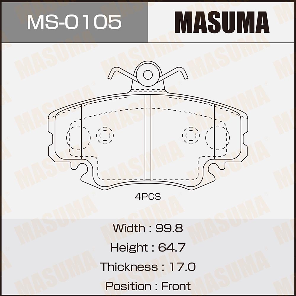 Колодки тормозные для а/м Lada Largus (+ABS); Renault Logan 04-, Sandero 07- передние Masuma