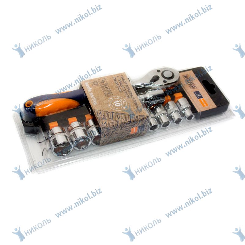 Набор головок HELFER 12 пр (10-24мм) 1/2" с трещоткой и удлинителем (127мм)
