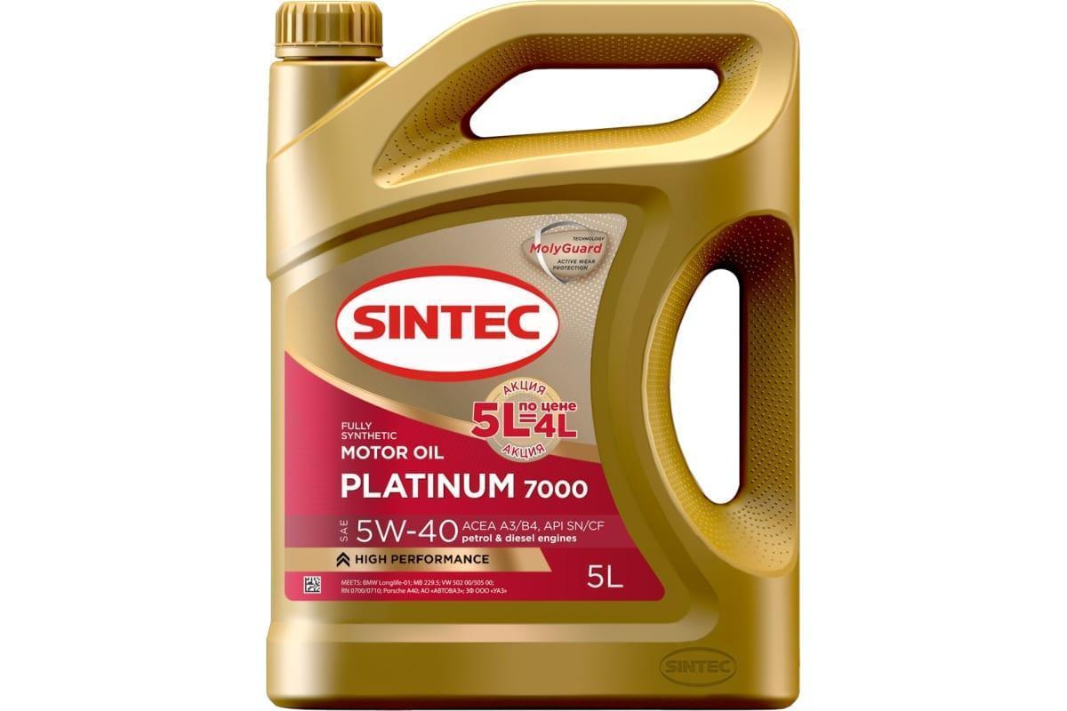 Масло моторное Sintec 5W-40 Platinum 7000 ACEA A3/B4 синтетическое Акция 5л по цене 4л / 5л / 5W40