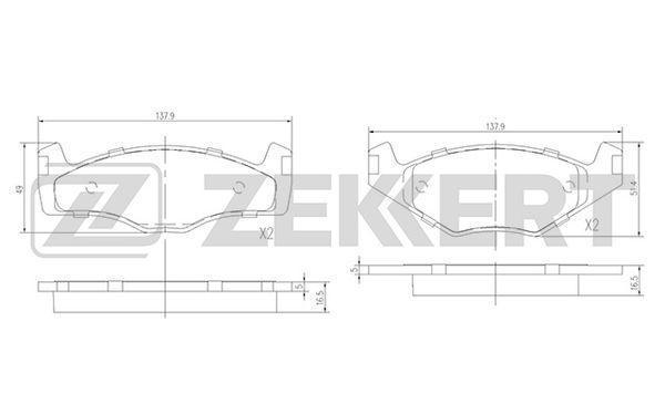 Колодки тормозные ZEKKERT BS1154 диск. передн. Seat Cordoba 93-, Ibiza II 93-, VW Golf I-II 79-, Jetta I-II 80