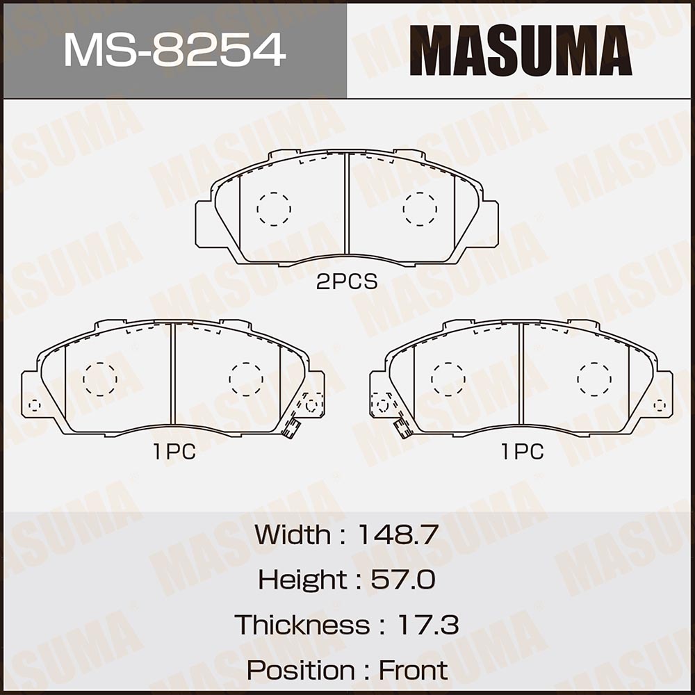 Колодки тормозные Honda Accord 93-, CR-V 97-, HR-V 99, Civic 97-, Legend 90- передние MASUMA