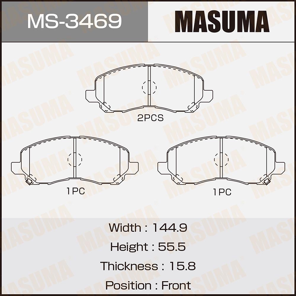 Колодки тормозные Mitsubishi Lancer (CS, CY) 03-, ASX 10-, Outlander 07- передние MASUMA