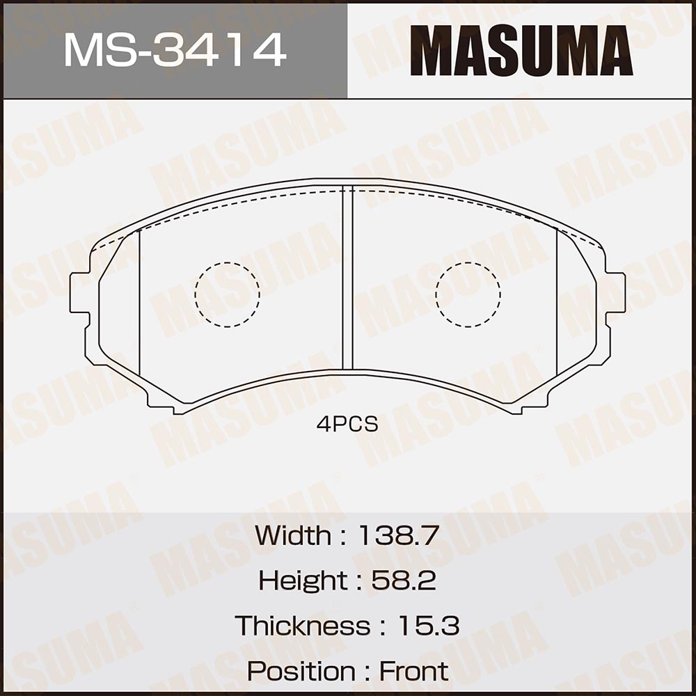Колодки тормозные Mitsubishi Pajero 97-, Grandis 04-; Mazda MPV -99 передние MASUMA