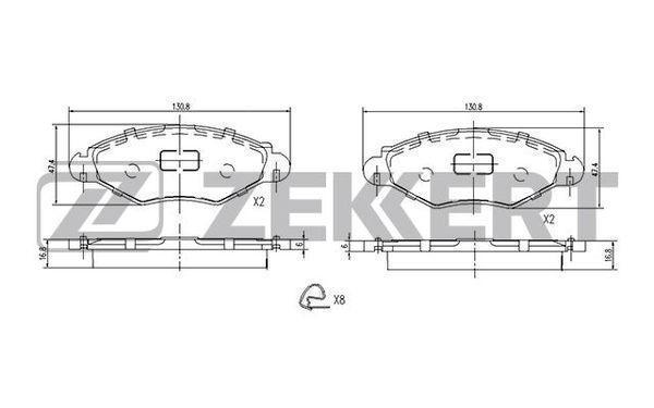 Колодки тормозные ZEKKERT BS1034 диск. передн. Peugeot 206 98-, 206 SW 02-, 206+ 09-