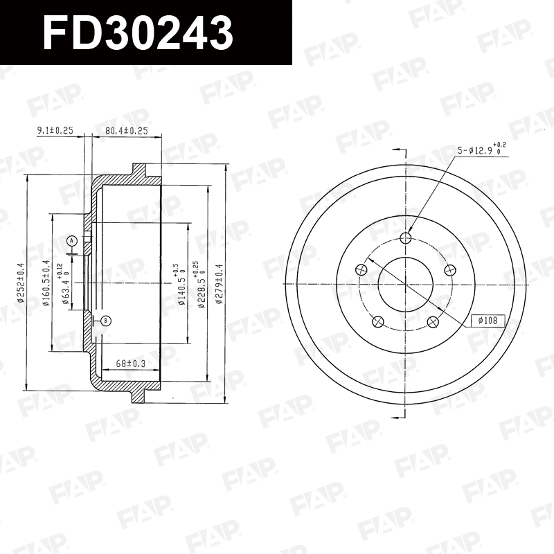 Барабан тормозной FORD Tourneo Connect 1.8L 2005.08-2006.12 Антикоррозийное покрытие GEOMET® FAP