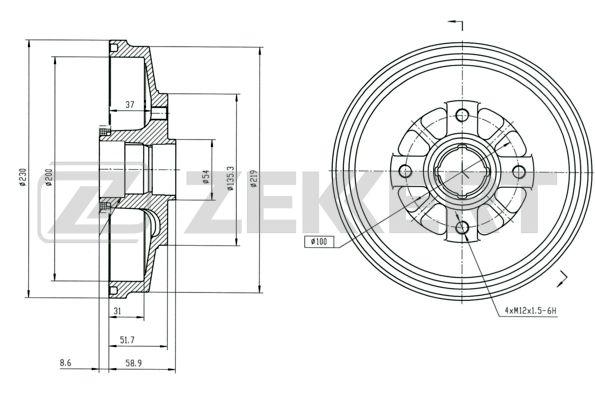 Барабан тормозной Kia Rio (DC) 00- задний Zekkert BS5570