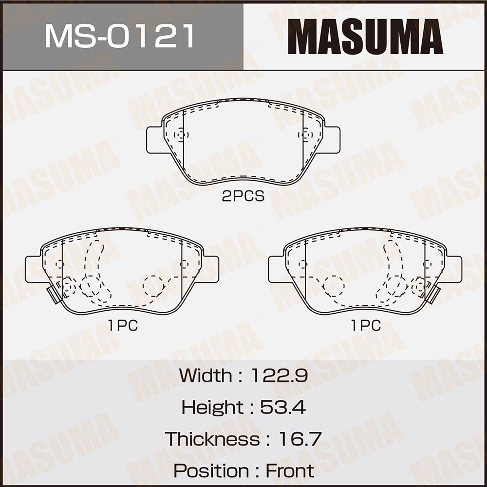 Колодки тормозные Opel Corsa D 06-; Fiat Doblo 01-, Panda 04- передние MASUMA