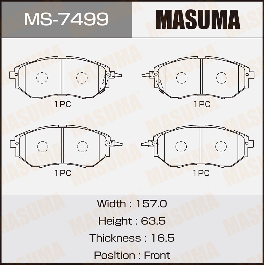 Колодки тормозные Subaru Forester 13-, Impreza 08-14, Legacy 03-14, Outback 08- передние MASUMA