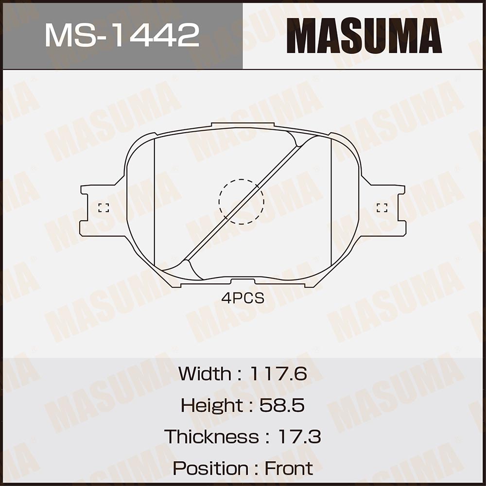 Колодки тормозные Toyota Altezza 01-05, Crown 99-, Mark II 00- передние MASUMA