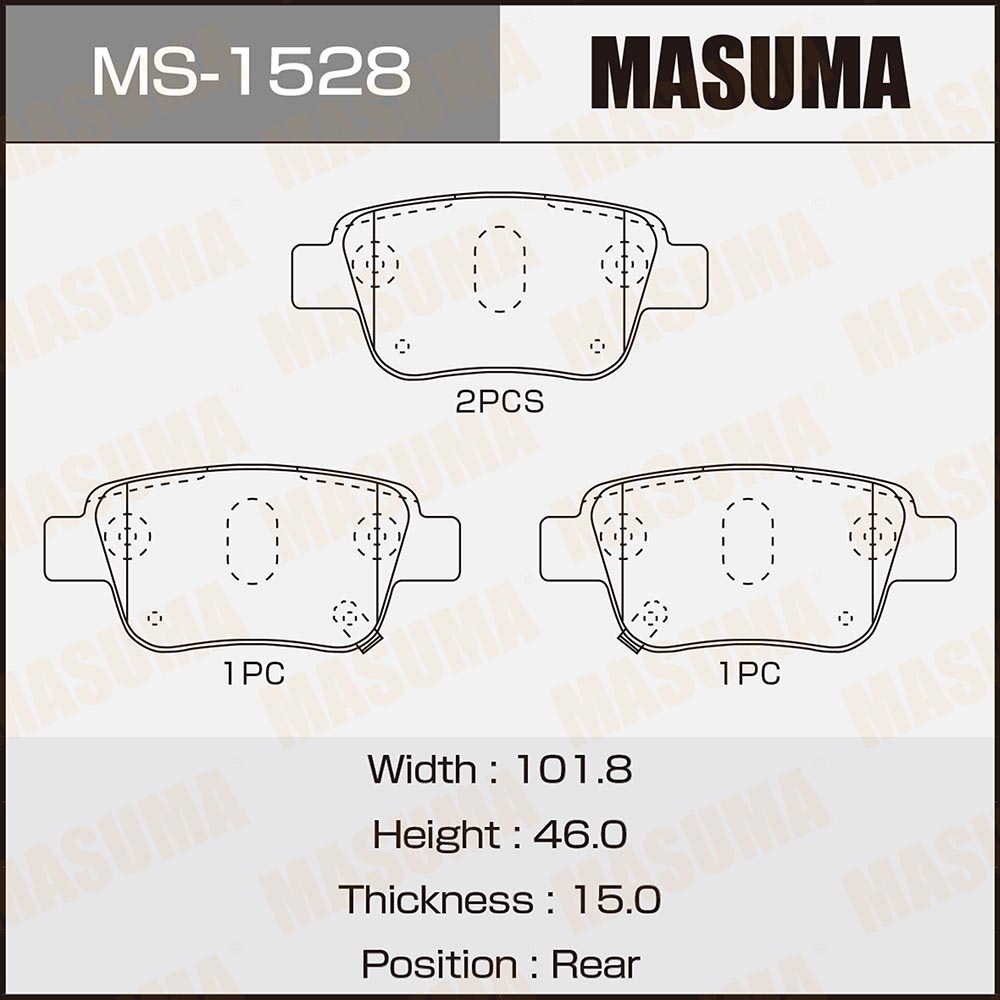Колодки тормозные Toyota Avensis (T250) 03-08, Corolla Verso 04-09 задние MASUMA