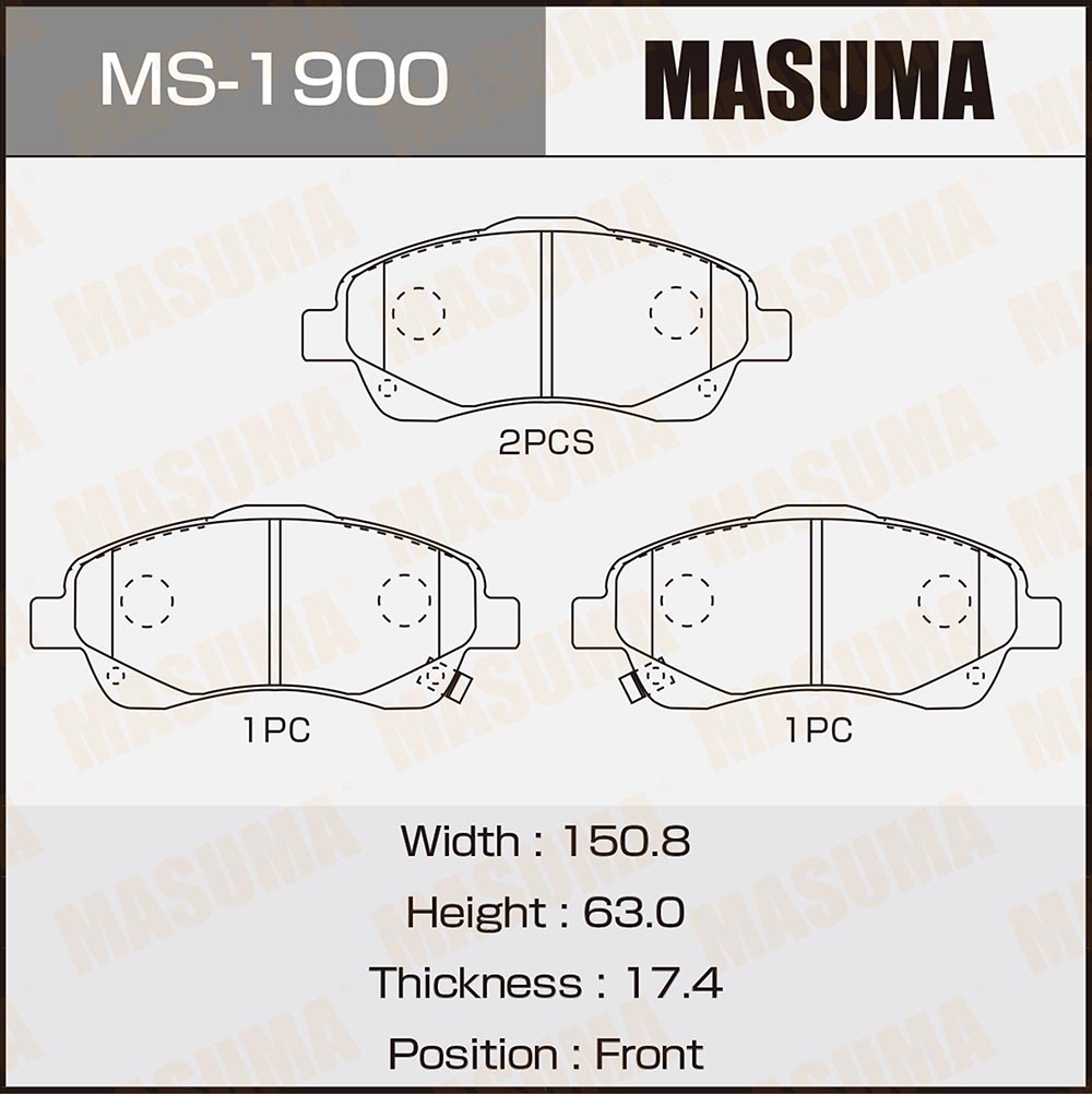 Колодки тормозные Toyota Avensis (T250) 03-08, Corolla Verso 04-09 передние MASUMA