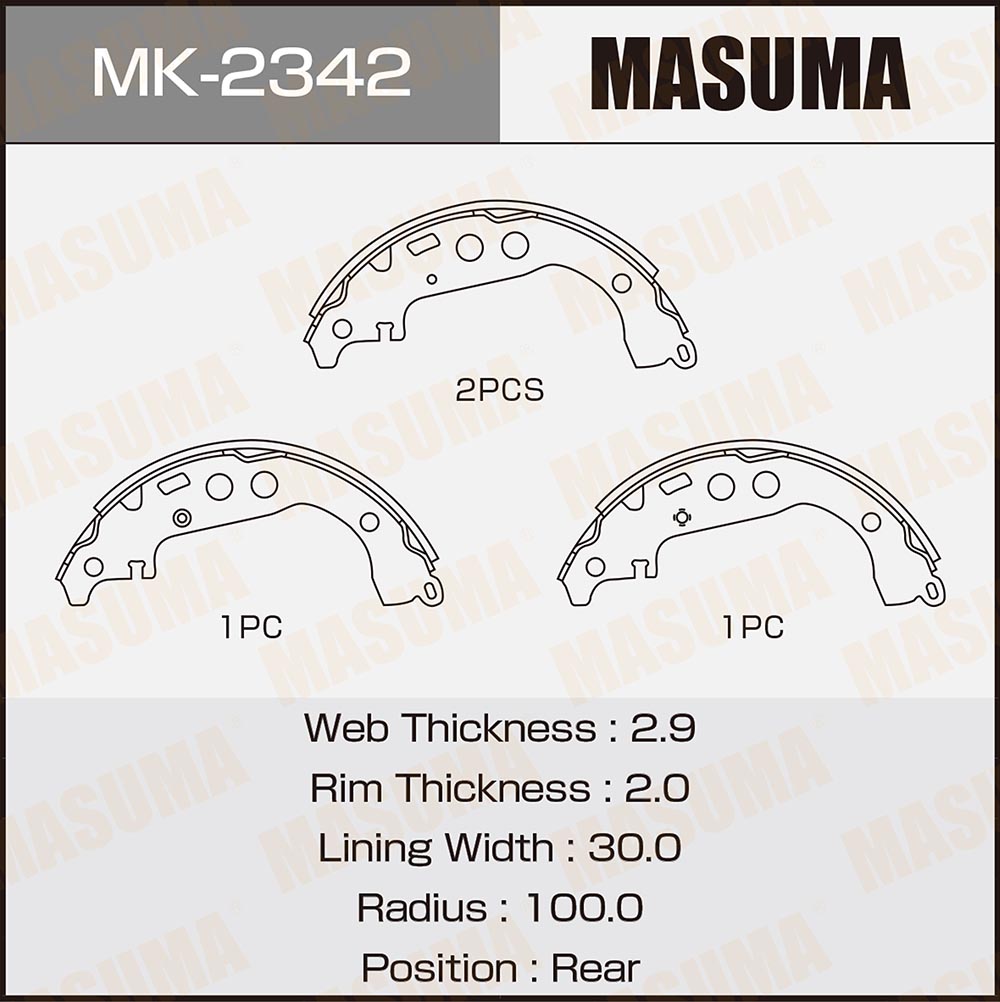 Колодки тормозные Toyota Corolla (E120) 00-, Platz 99-05, Vitz/Yaris 99- задние барабанные MASUMA