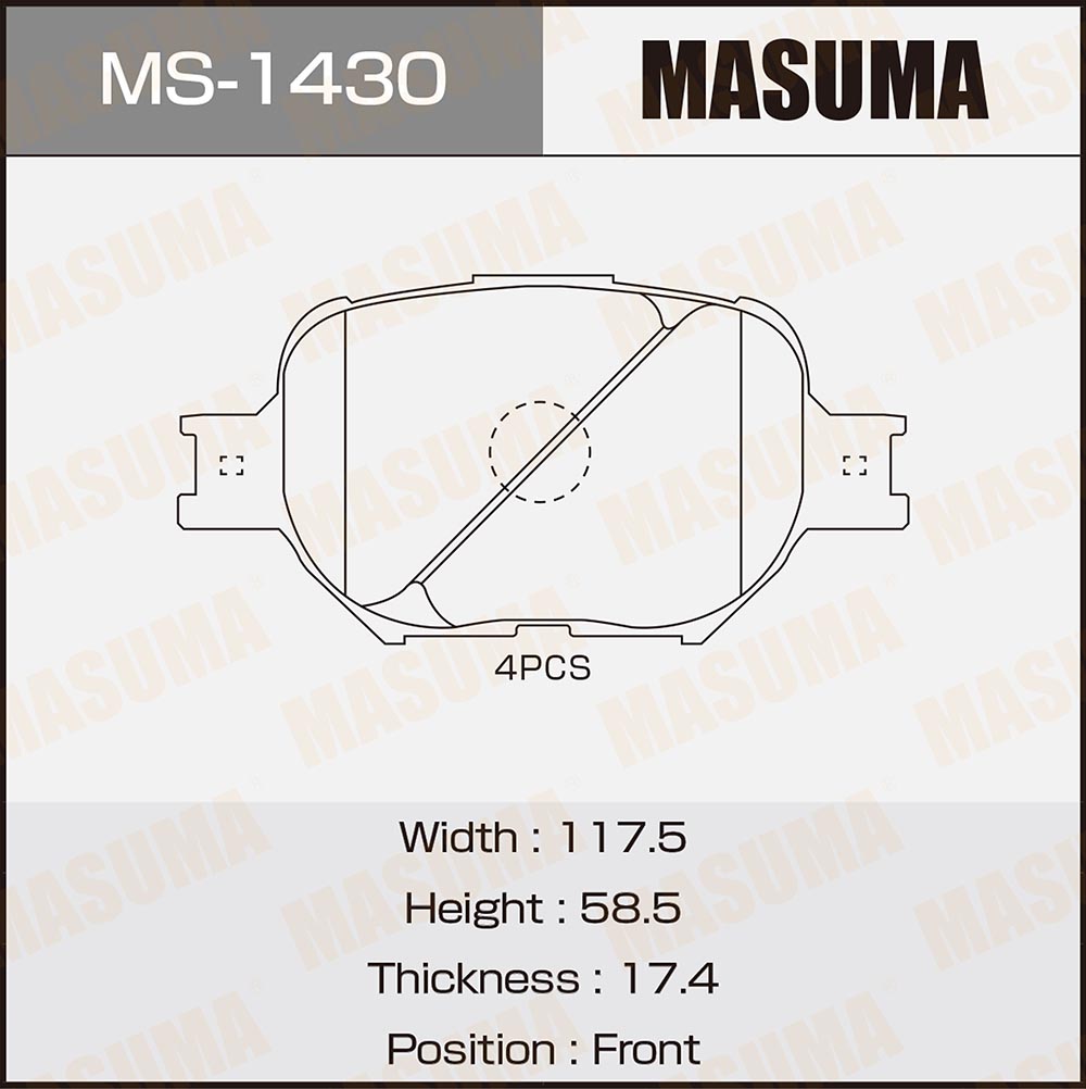 Колодки тормозные Toyota Corolla Verso (E120) 01-04, Corolla (E120) 2.0D-4D 00- MASUMA