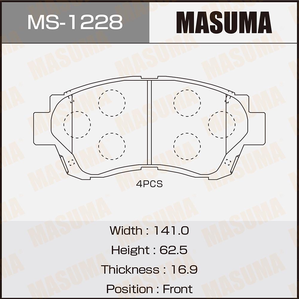 Колодки тормозные Toyota Camry (V20) 96-, Cresta, Chaser, Mark II 92-01, Celica 93- передние MASUMA