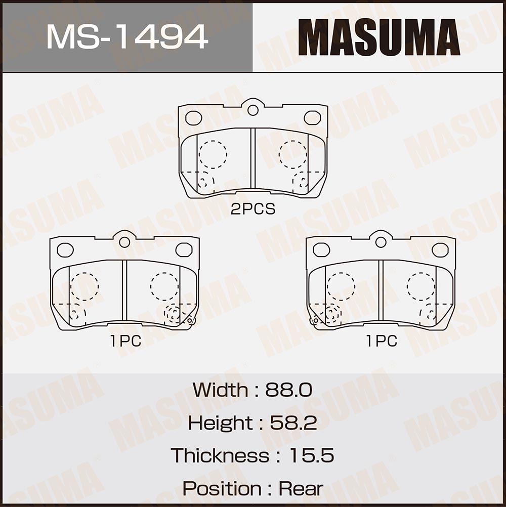 Колодки тормозные Toyota Crown 03-, Mark X 04-; Lexus GS 05-, IS250 05- задние MASUMA