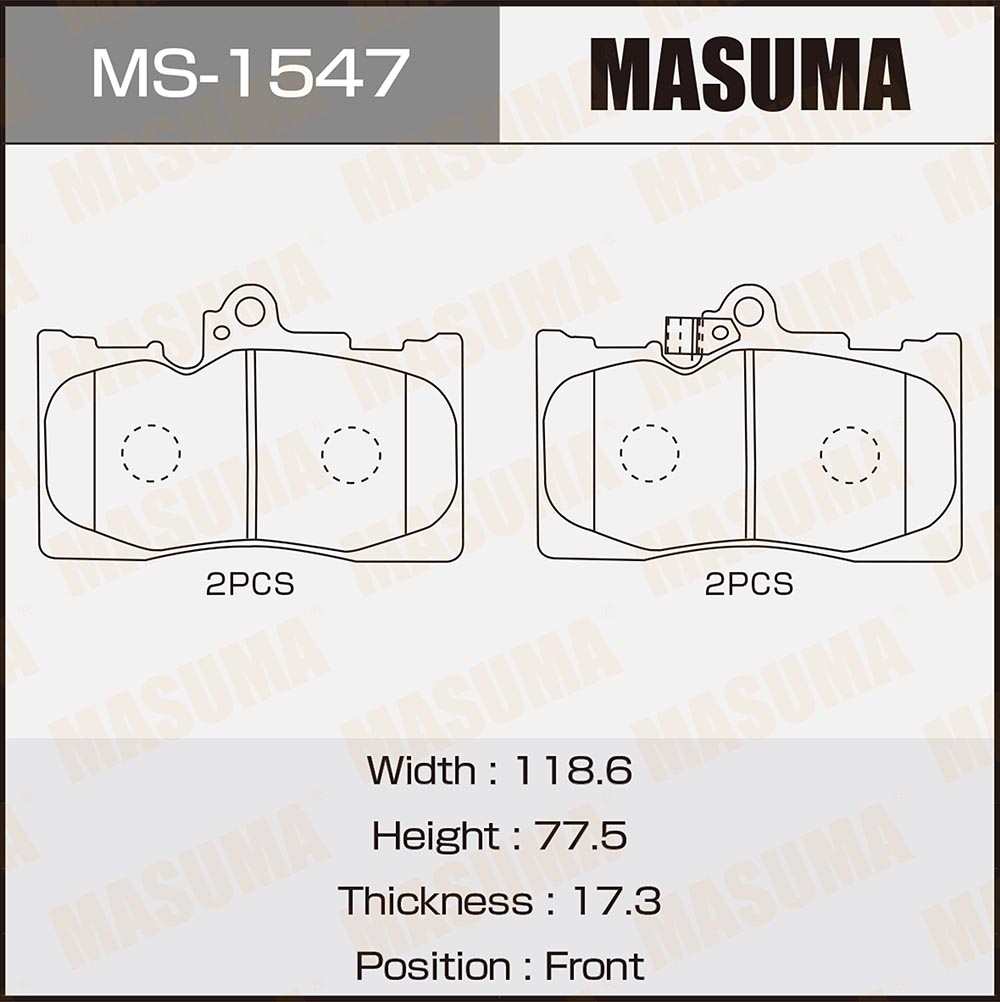 Колодки тормозные Toyota Crown 05-18; Lexus GS 05-, IS 06- передние MASUMA