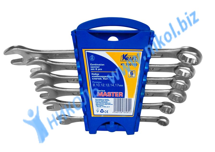 Набор ключей комбинир 6 шт (8-17мм) KRAFT Master на стойке