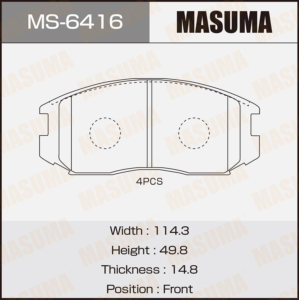 Колодки тормозные Mitsubishi Colt III-V 88-, Lancer IV, VI 88-; Toyota Cami 99-05 передние Masuma