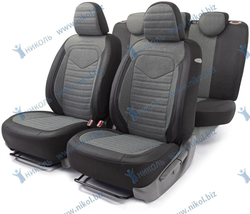 Чехлы универс AUTOPROFI LINEN лён крупного плетения (15 предм) черный/т.серый