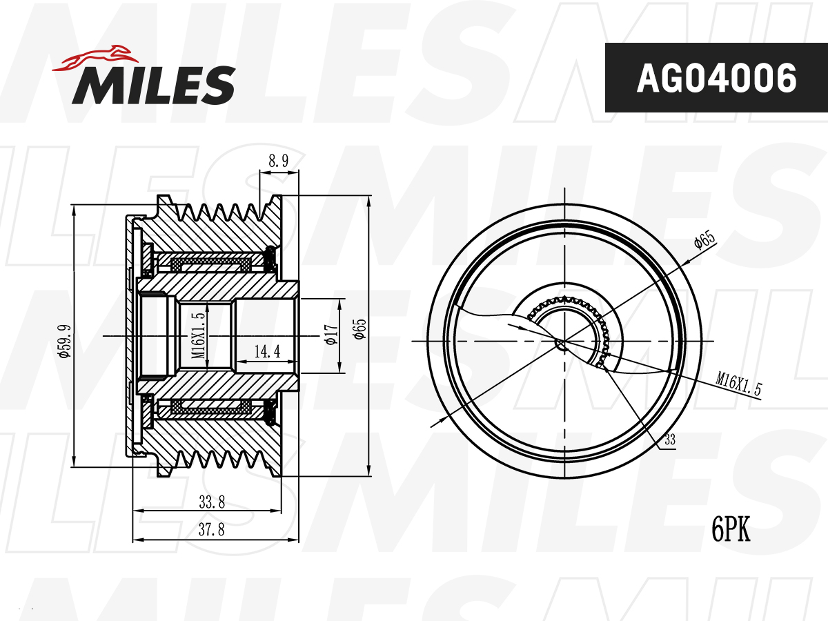 Шкив генератора MILES HYUNDAI/KIA 05-