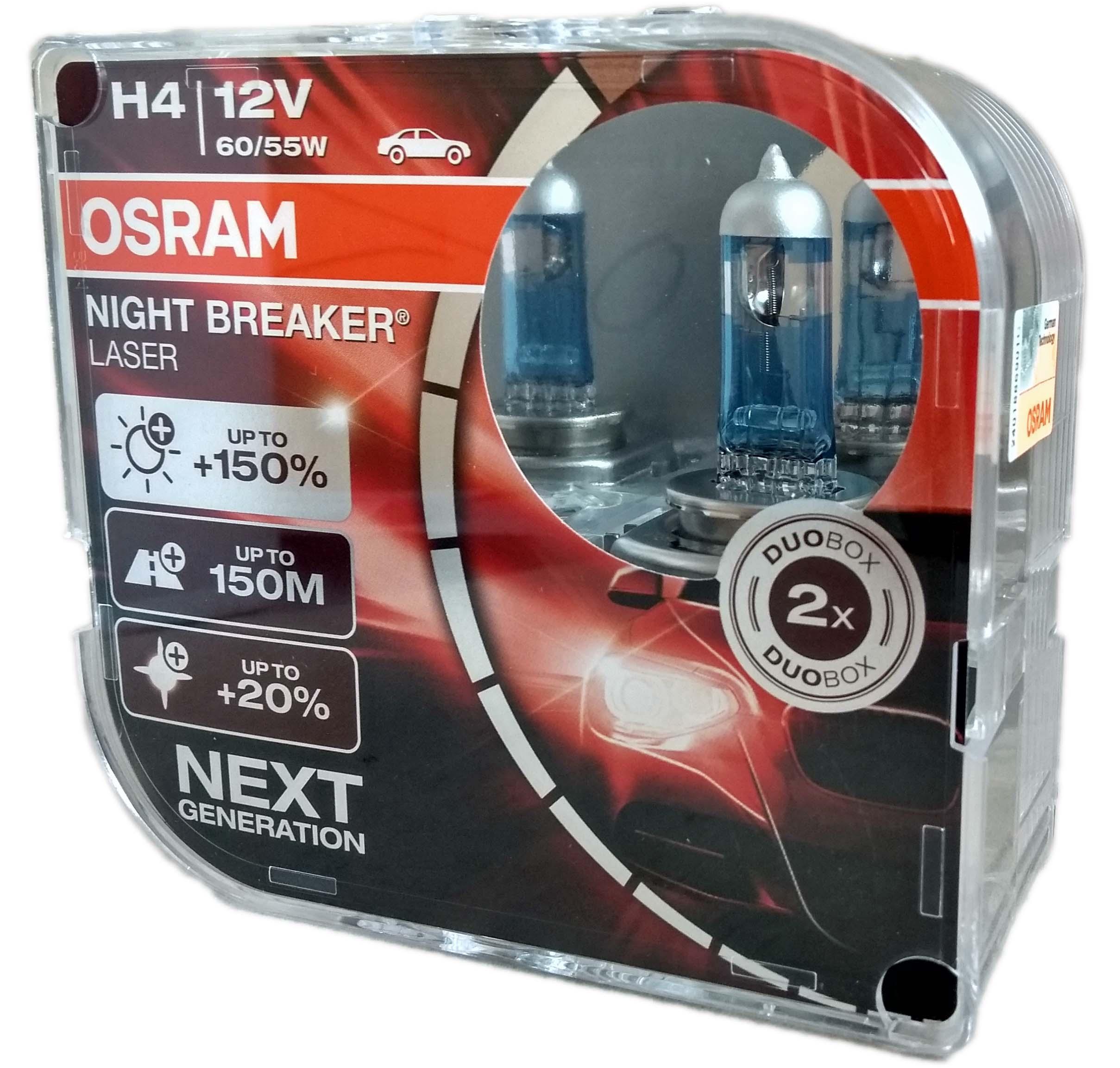 Лампа 12 В H4 60/55 Вт Р43 +150% Night Breaker Laser галогенная 2 шт. Osram 